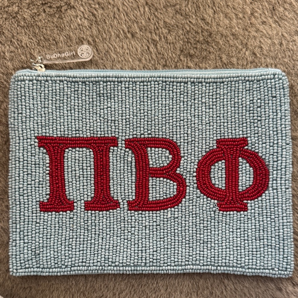 BudhaGirl Pi Beta Phi Beaded Clutch - Light Blue and Red